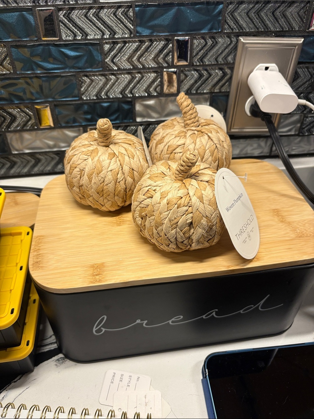 Set of Three Threshold Braided Natural Tan Decorative Pumpkin Trio